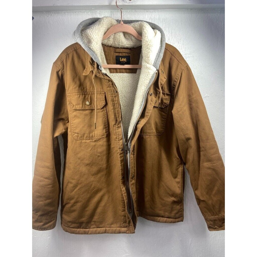 LEE MENS MED CANVAS SHEPRA LINED HOODIE CHORE COAT